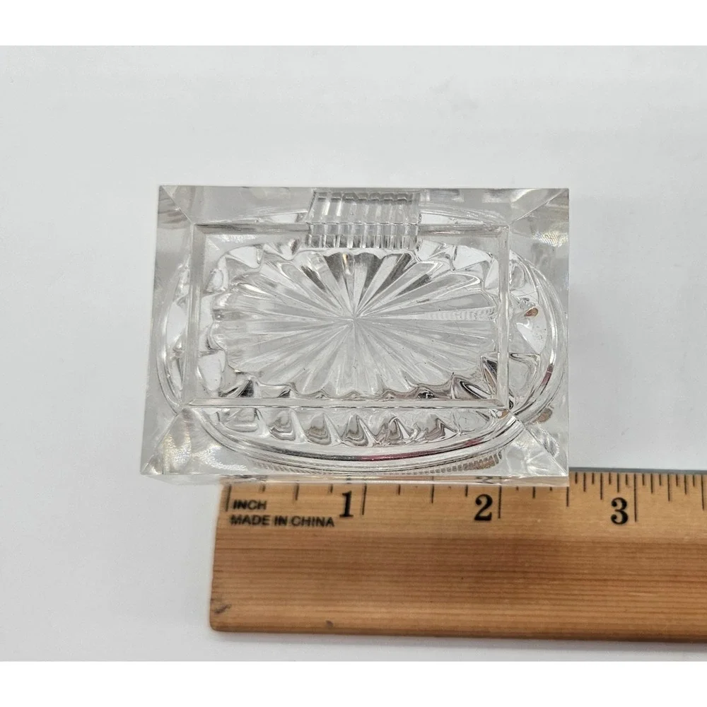 Vintage Style Clear Acrylic Faceted Trinket Jewelry Box Sunburst Design Hinged